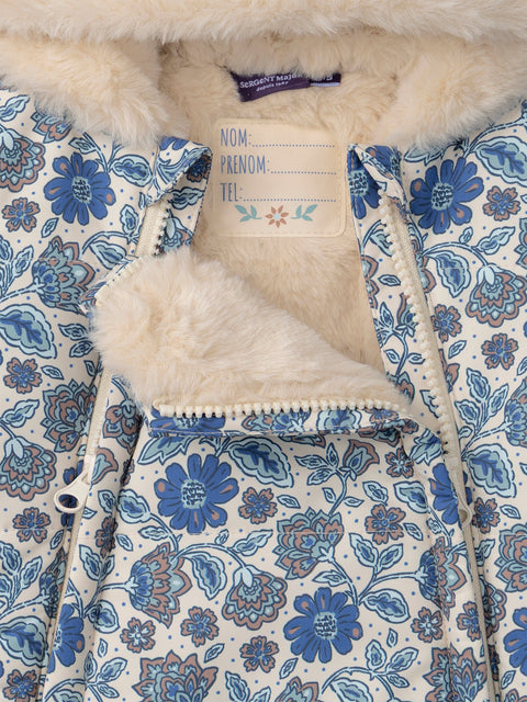 Blue Floral Print Faux Fur Lined Snowsuit