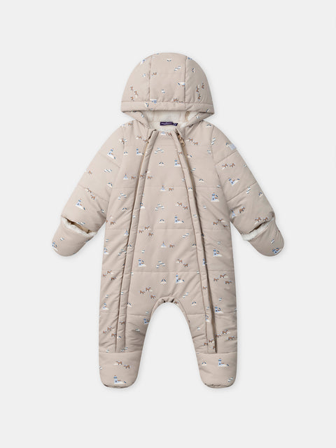 Beige Animal Print Faux Sheepskin Lined Snowsuit