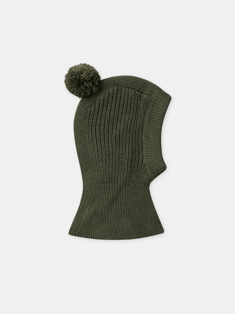 Green Balaclava Hat With Pompom