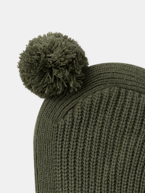 Green Balaclava Hat With Pompom