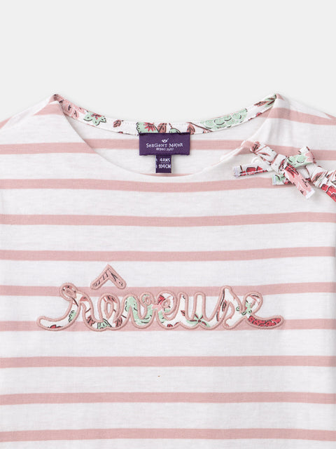 Cream Stripe Cotton T-shirt