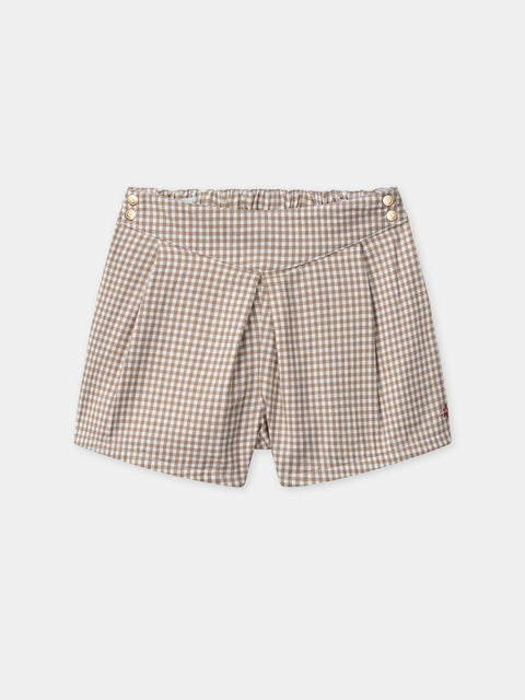 Brown & White Gingham Cotton Twill Skort
