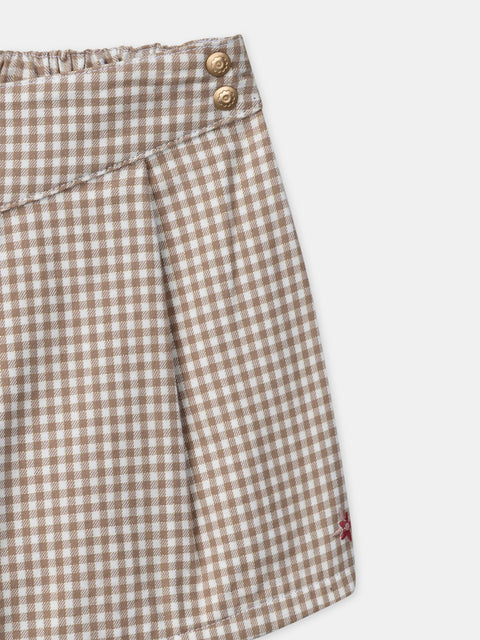 Brown & White Gingham Cotton Twill Skort