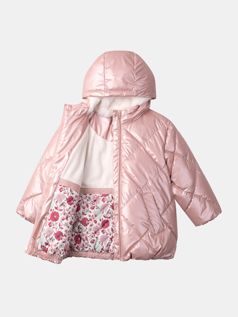 Metallic Pink Hooded Quilted Coat