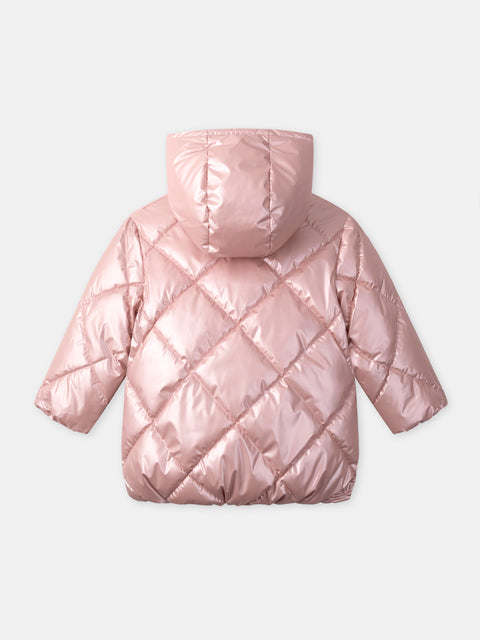 Metallic Pink Hooded Quilted Coat