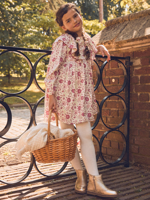 Lined Floral Print Cotton Dress