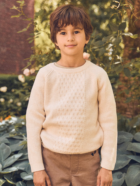 Cream Cotton & Wool Mix Cable Knit Jumper