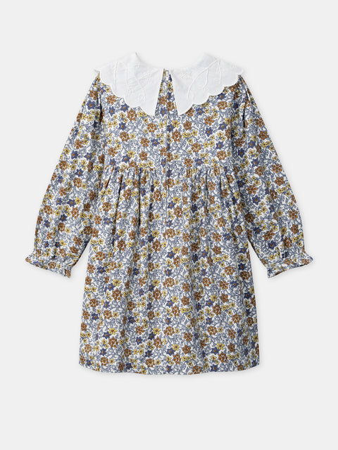 Lined Blue Floral Print Cotton Dress