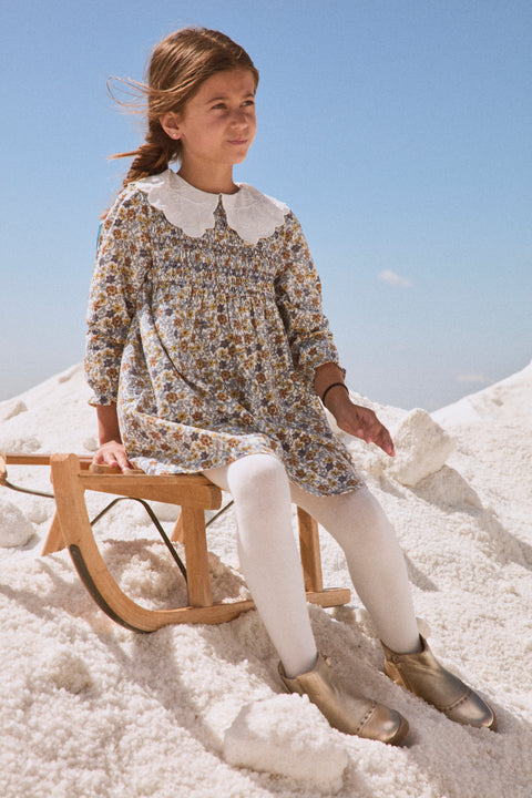 Lined Blue Floral Print Cotton Dress