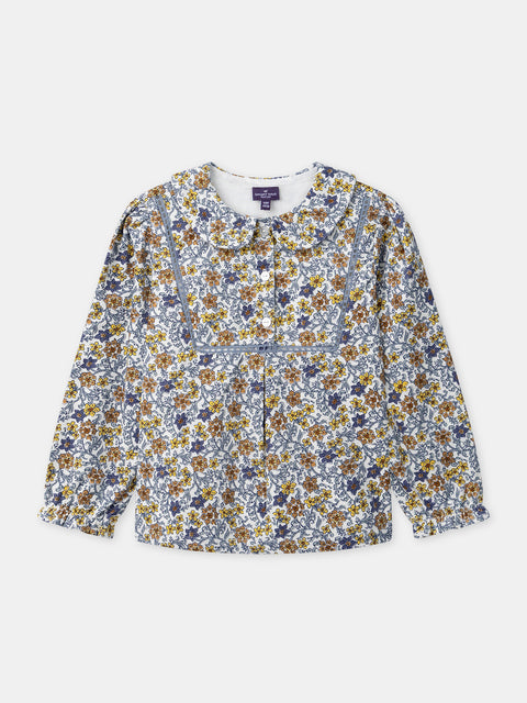 Lined Blue Floral Print Corduroy Blouse