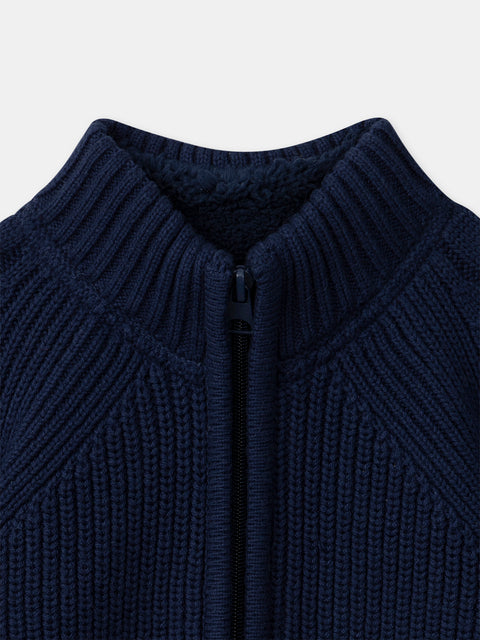 Navy Cotton/Wool Mix Cardigan