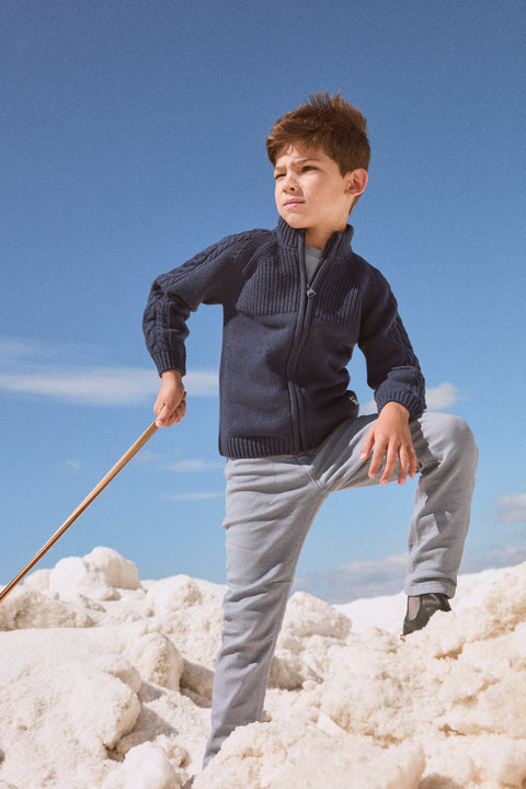 Navy Cotton/Wool Mix Cardigan