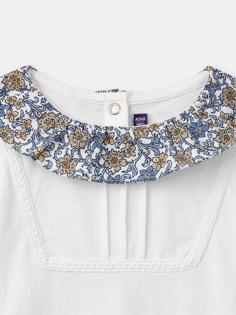 White Cotton Blouse With Printed Collar