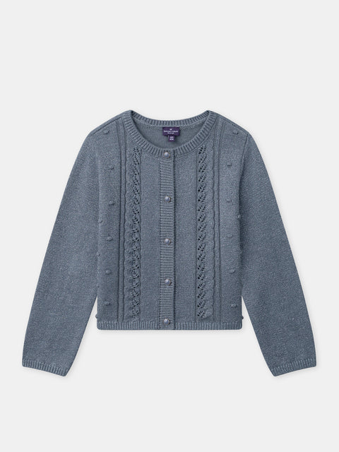 Blue Openwork Stitch Cardigan