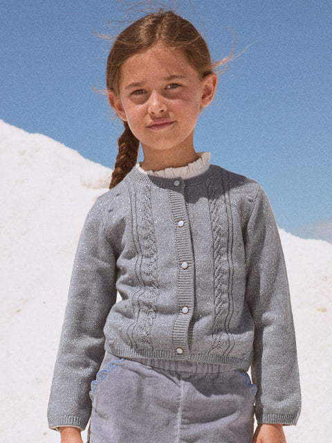 Blue Openwork Stitch Cardigan