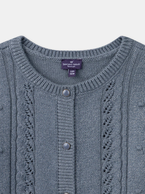 Blue Openwork Stitch Cardigan