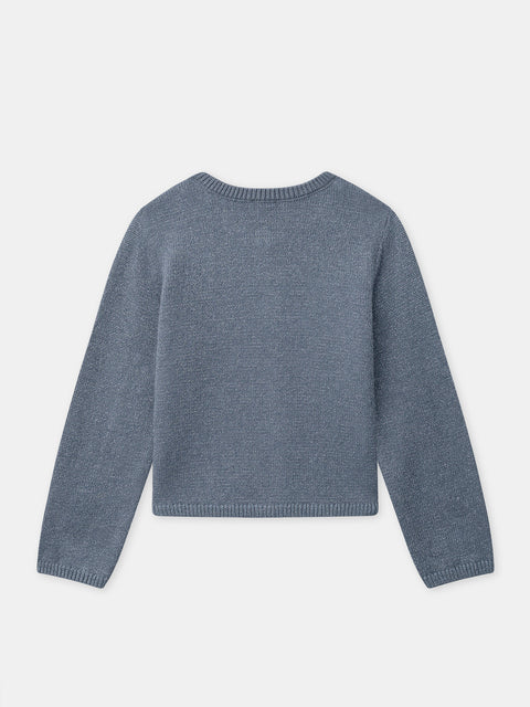 Blue Openwork Stitch Cardigan