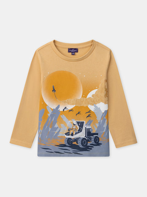 Yellow Astronaut Print Cotton T-shirt