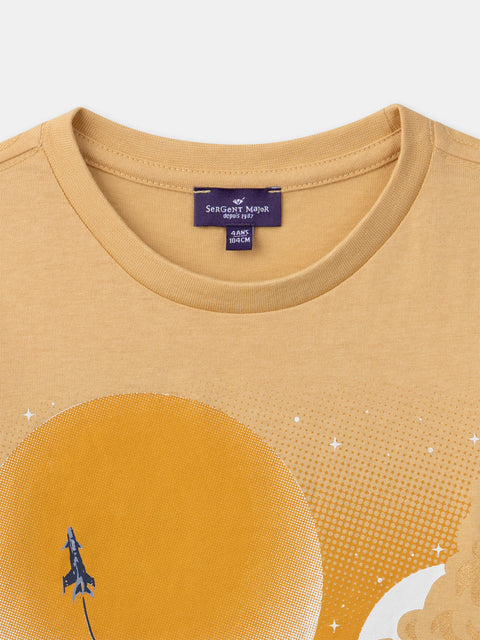 Yellow Astronaut Print Cotton T-shirt