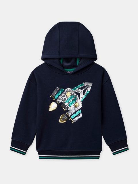 Navy Sequined Rocket Bonded Jersey Hoodie