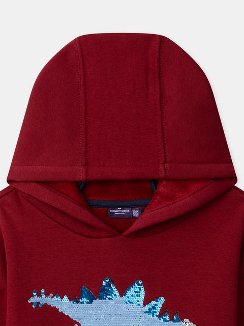 Sequinned Burgundy Bonded Jersey Hoodie