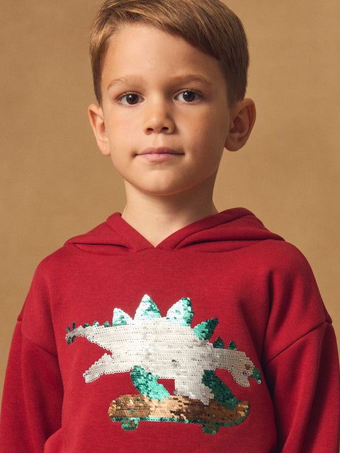 Sequinned Burgundy Bonded Jersey Hoodie