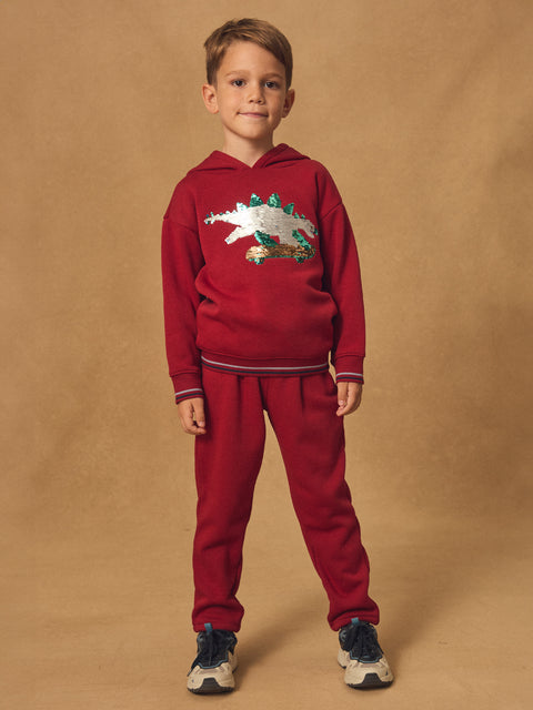 Sequinned Burgundy Bonded Jersey Hoodie