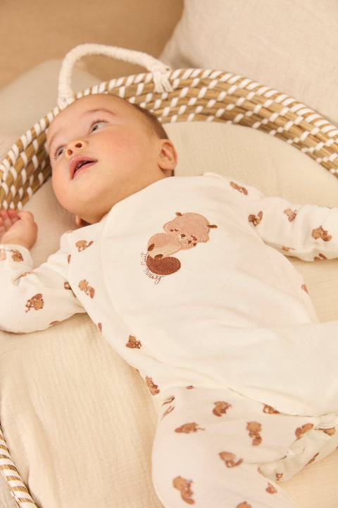 Newborn Cream Velour Sleepsuit