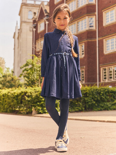 Navy Belted Shirt Dress
