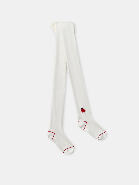 Cream Cotton Rich Tights With Apple Motif