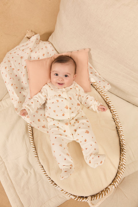 Newborn Cream Floral Print Cotton Velour Sleepsuit