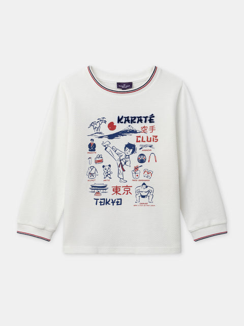 Karate Print White Cotton T-shirt