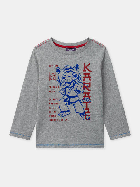 Grey Printed Cotton T-shirt