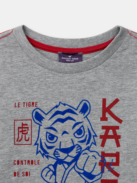 Grey Printed Cotton T-shirt