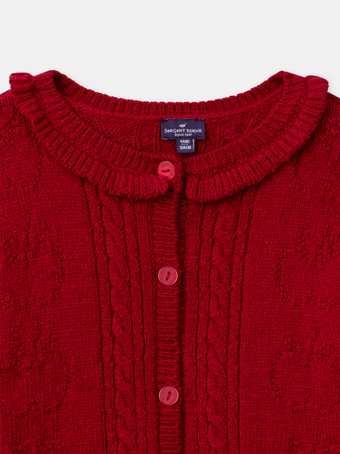 Red Cable Knit Jumper With Ruffle Collar