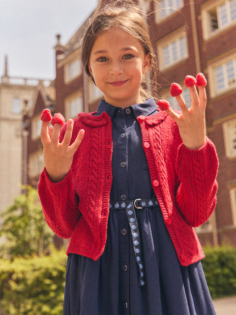 Red Cable Knit Jumper With Ruffle Collar