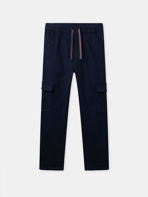 Navy Cargo Trousers With Tie Waist