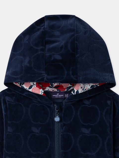 Lined Navy Velour Hoodie