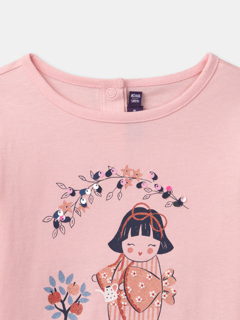 Pink Printed Cotton T-shirt