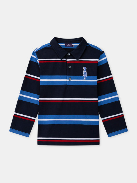 Navy Stripe Cotton Polo Shirt
