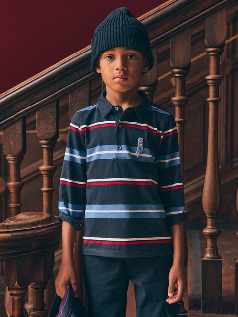 Navy Stripe Cotton Polo Shirt