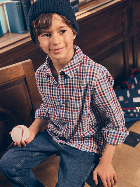 Navy & Red Check Cotton Shirt