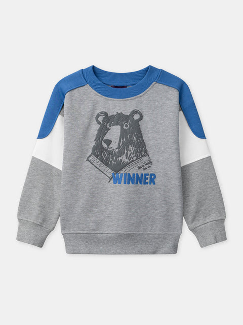 Grey Bear Print Cotton Fleece Sweatshirt