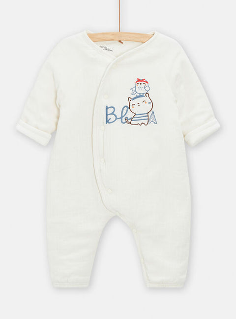 Micropolar Lined Newborn All In One With Cat & Bird Embroidery