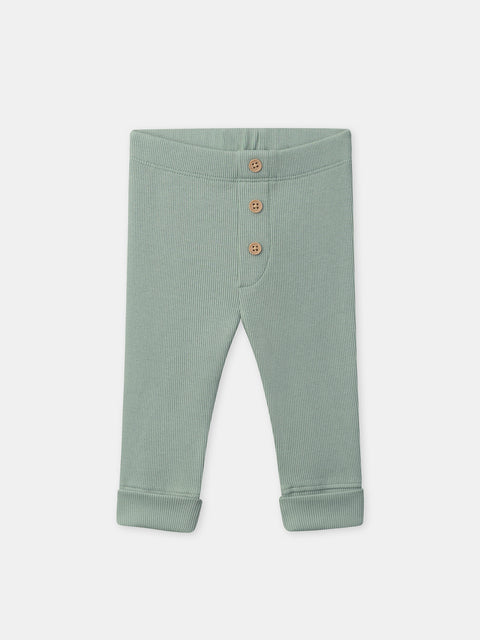 Green Ribbed Cotton Leggings