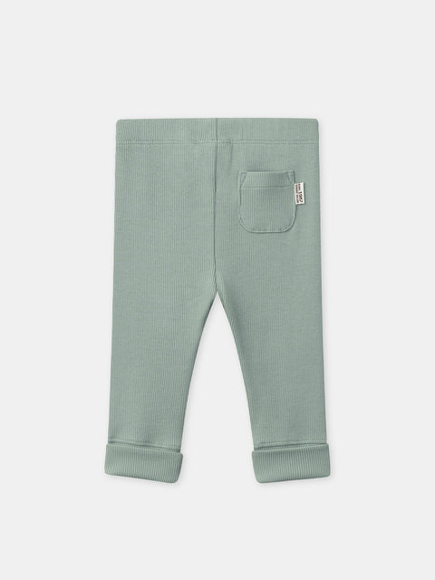 Green Ribbed Cotton Leggings