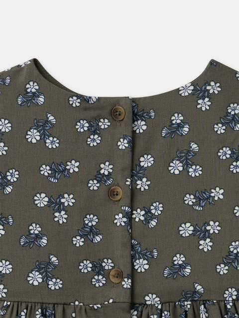 Khaki Green Floral Print Viscose Dress