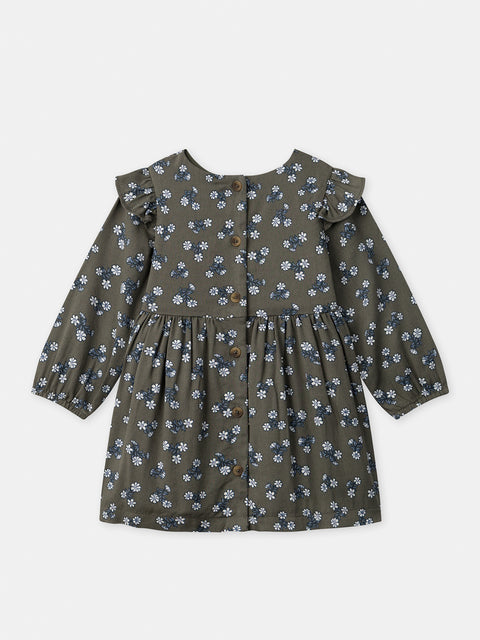 Khaki Green Floral Print Viscose Dress
