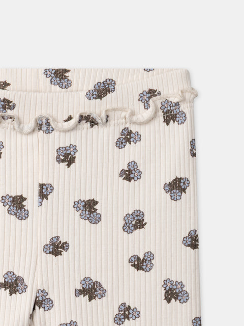 Cream Floral Print Cotton Leggings