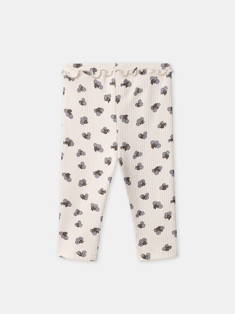 Cream Floral Print Cotton Leggings